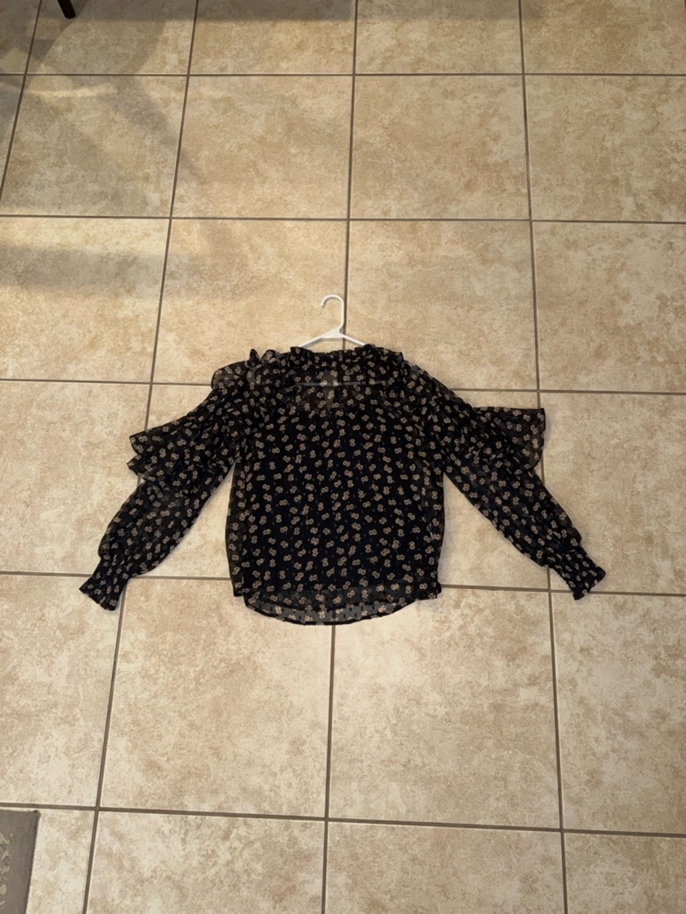Calligraphie Vintage OG Floral Long Sleeve Black Cream Blouse